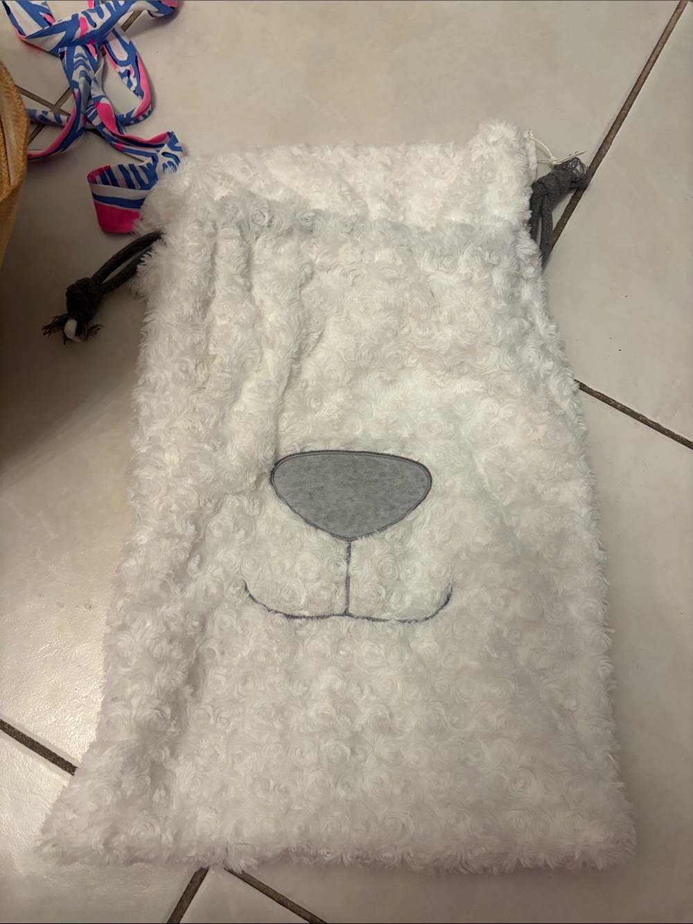White Fuzzy Bear Drawstring Bag